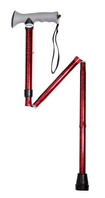 Folding Gel Grip Walking Stick - Red