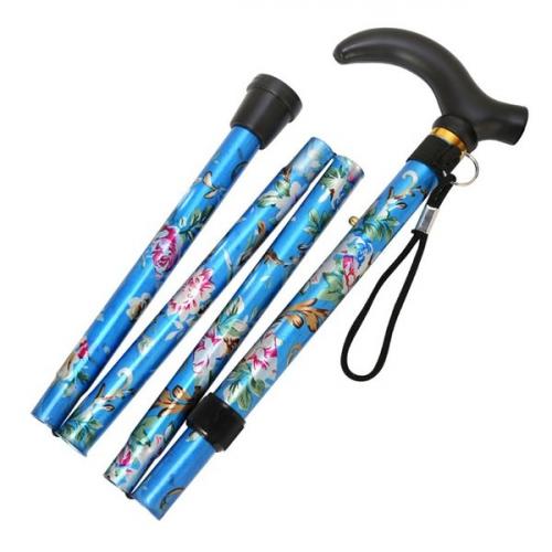 Folding Aluminium Cane Blue Floral