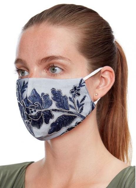 Foral Reusable Face Masks - White& Blue