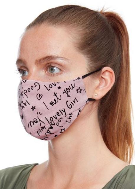 Fabric Reusable Face Mask - Pink With Print