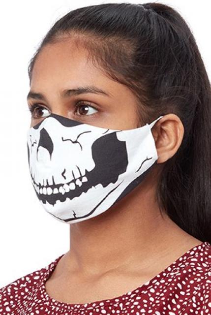 Reusable Face Mask Black With Skull Print