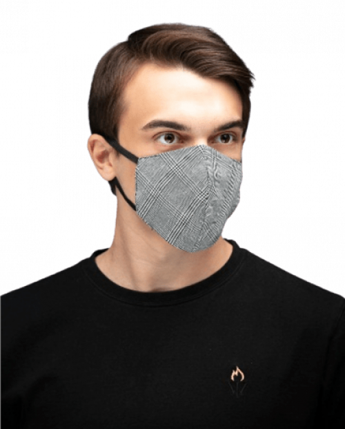 Reusable Cotton Face Mask - Grey Check