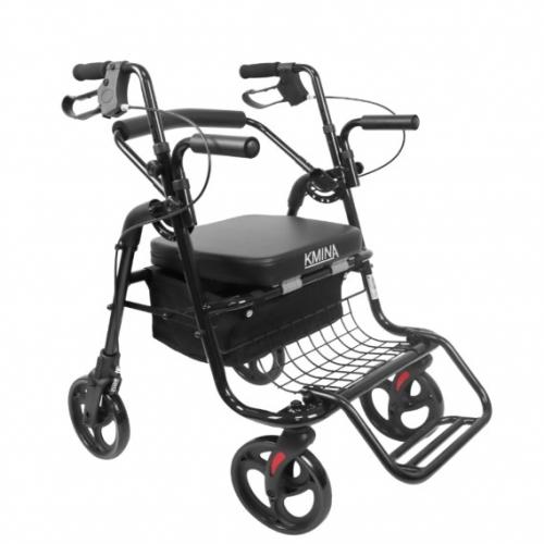 2 In 1 Rollator & Wheelchair - Black
