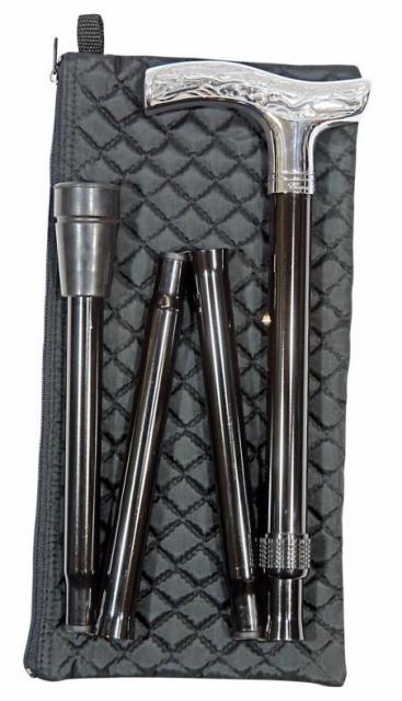 Folding Patterned Chrome Cane With Wallet