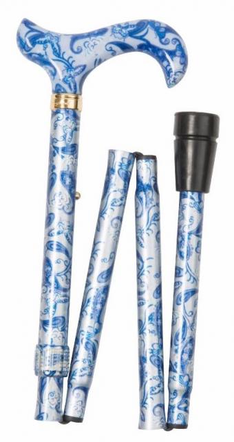 Folding Derby Cane Blue Paisley & Butterflies