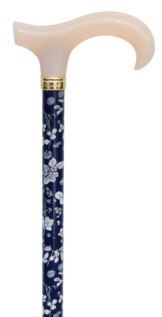 Navy & White Floral Fabric-Wrapped Derby Cane