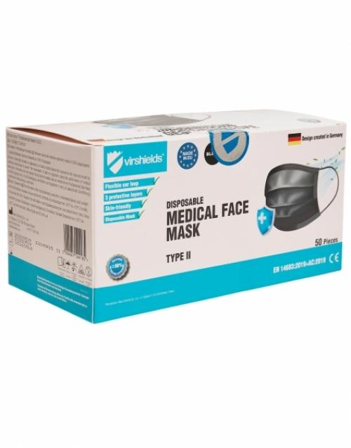 Black Medical face mask 3-ply - 50 pack
