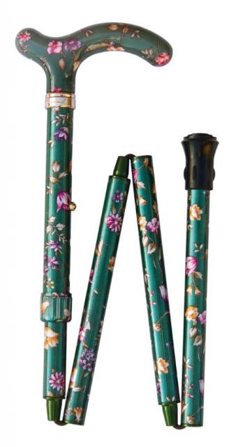 Folding Petite Cane - Green Floral