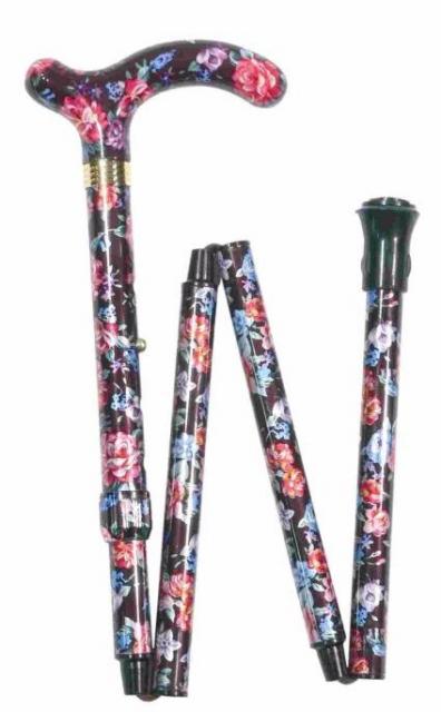 Folding Petite Cane - Pink And Black Floral