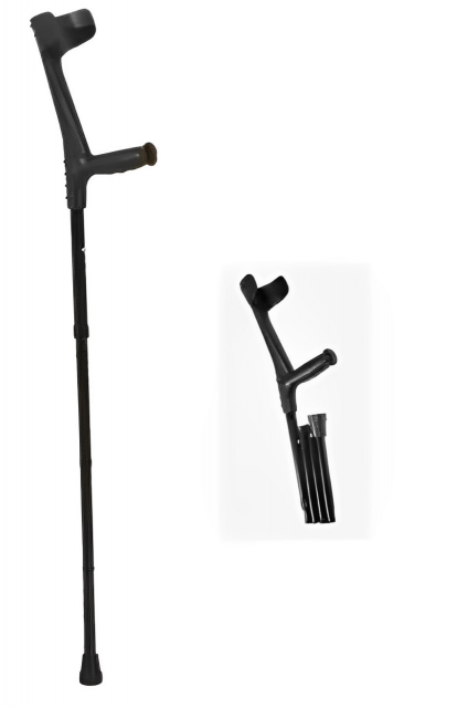 Adjustable Folding Elbow Crutch unfolded view + folded view