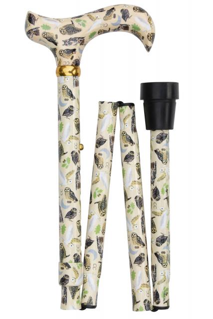 Folding Adjustable Derby Cane - British Owls