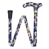 Safety Folding Aluminium Walking Stick - Blue Floral
