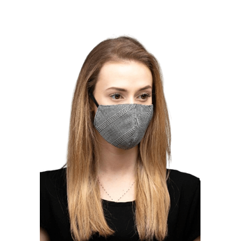Reusable Cotton Face Mask - Grey Check Female model view