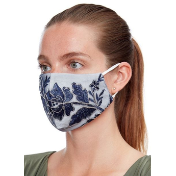 Foral Reusable Face Masks - White& Blue