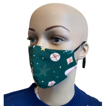 Christmas Reusable Face Mask - Bottle Green and Pink
