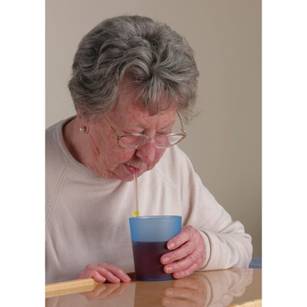 Pat Saunders customer using straw