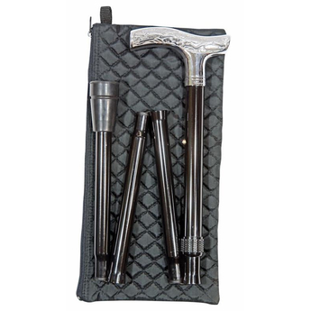 Folding Patterned Chrome Cane With Wallet
