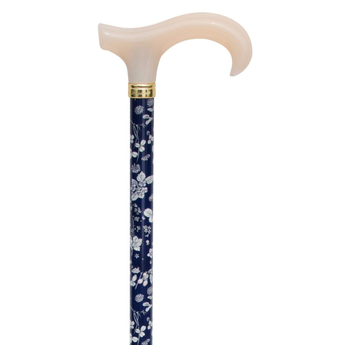 Navy & White Floral Fabric-Wrapped Derby Cane