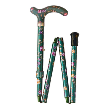 Folding Petite Cane - Green Floral