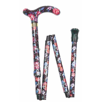 Folding Petite Cane - Pink And Black Floral