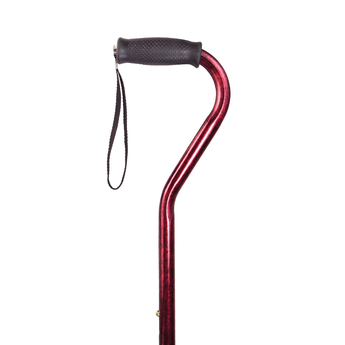 Red Floral Adjustable Walking Stick - Offset Handle
