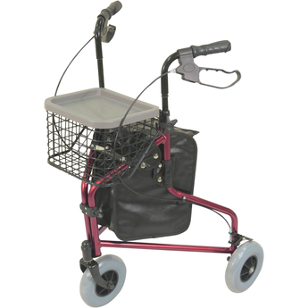 Red  Lightweight Tri Walker with Bag and Basket