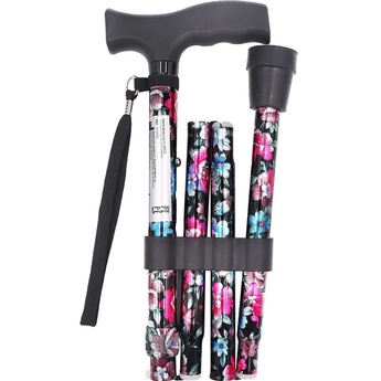 Black Floral Adjustable Folding Cane