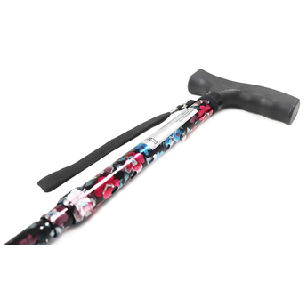 Black Floral Adjustable Folding Cane