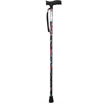 Black Floral Adjustable Folding Cane