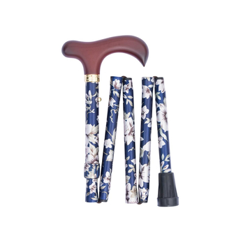 Folding Navy Floral Cane