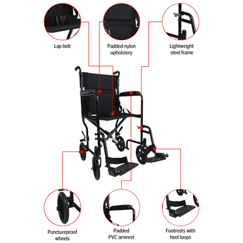 Steel Compact Transit Wheelchair