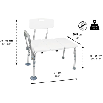 Bath Transfer Bench With Padded Armrest - White