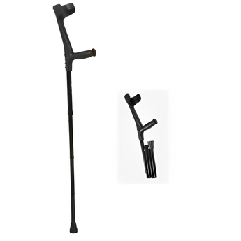 Adjustable Folding Elbow Crutch unfolded view + folded view