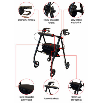 Lightweight Four Wheeled Rollator - 6" Wheels