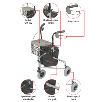 Lightweight Tri Walker with Bag and Basket