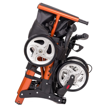 orange Four-Wheeled Aluminium Folding Walker folded