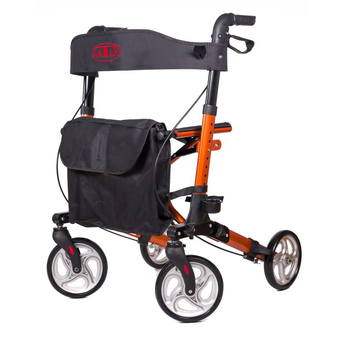 orange Four-Wheeled Aluminium Folding Walker front