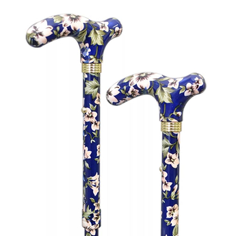 Safety Folding Aluminium Walking Stick - Blue Floral