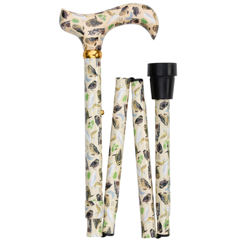 Folding Adjustable Derby Cane - British Owls
